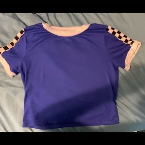 charlotte russel blue and checkered semi fitted semi cropped top